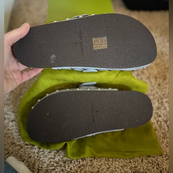 NIB Tory Burch Mellow Stud Mules- Denim Suede/Cork - Picture 7 of 9